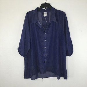 Naif Denim Top Women Size 3X Blue Denim Button-Up 3/4 Sleeve Back Tie Collared